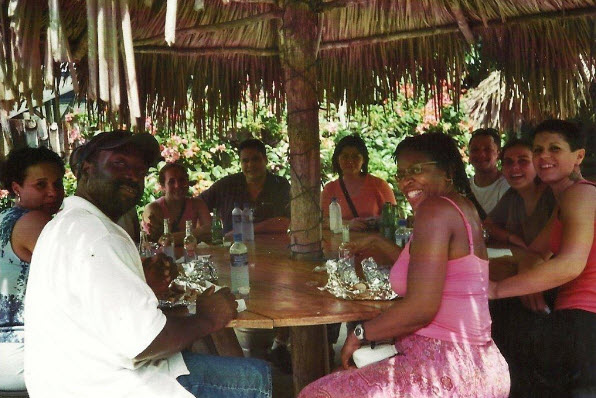 Friends at Scotchies Jerk and drinks at Scotchies, Mobay
