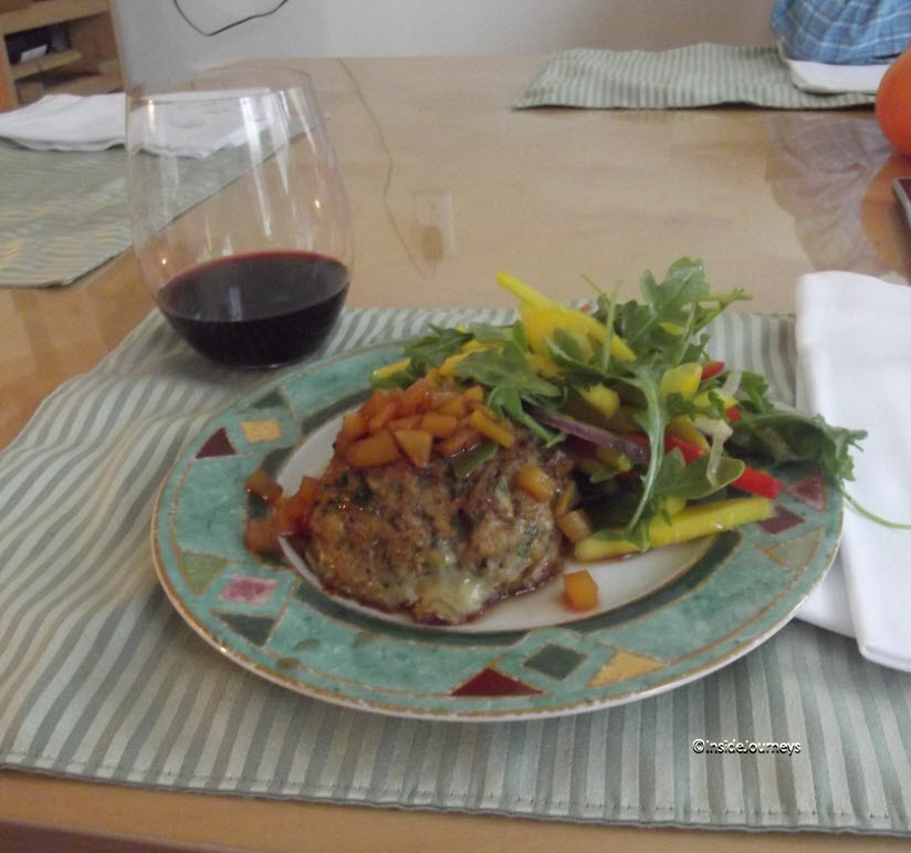 Crab cake with salad crab cake and salad